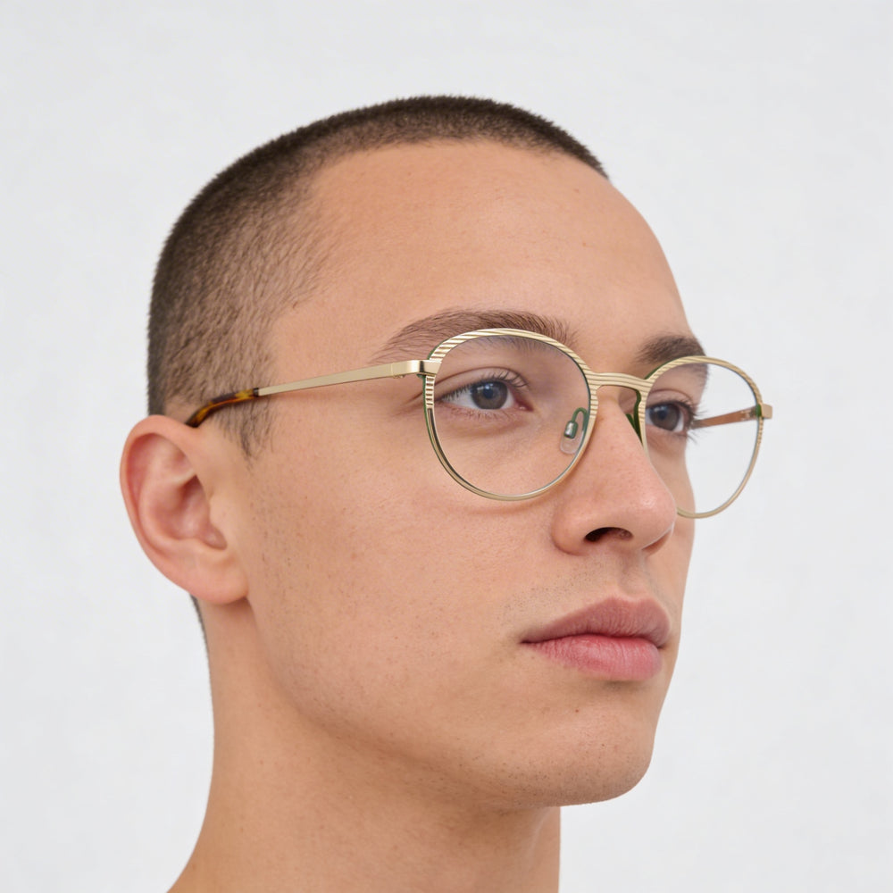 McAllister Mc4532 Round Eyeglasses Men — side view, Gold Metal temples