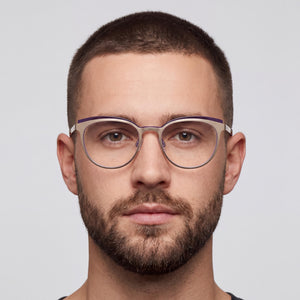 McAllister Mc4541 Cat Eye Eyeglasses Unisex — side view, Gold Acetate temples