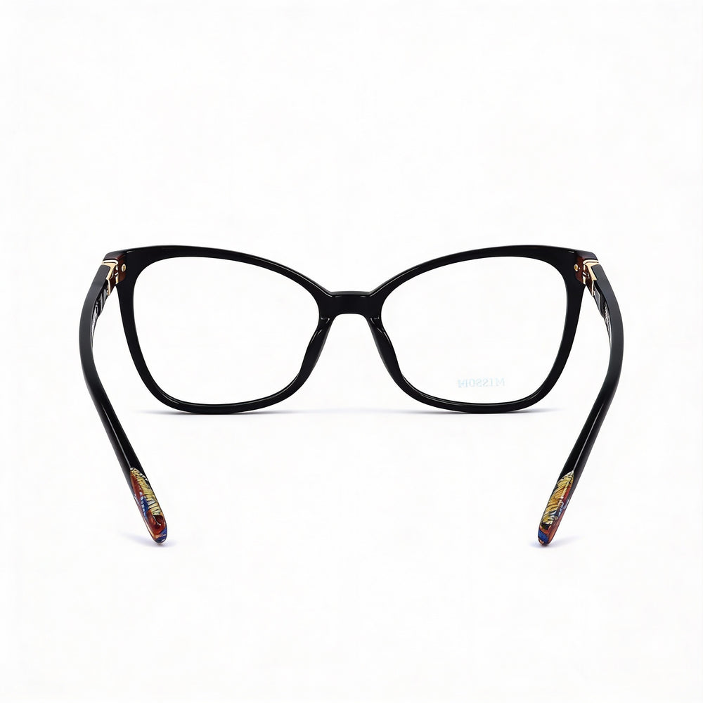 Missoni Cat Eye Eyeglasses Women — side view, Black Acetate temples