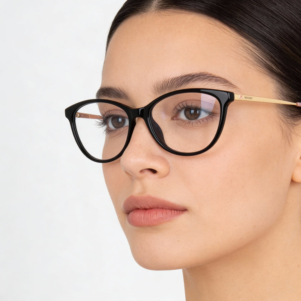 Missoni Cat Eye Eyeglasses Women — side view, Black Acetate temples