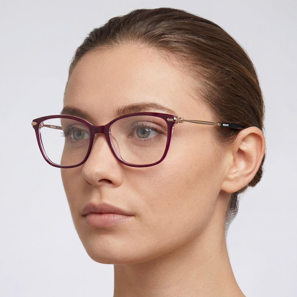 Missoni MIS 0058 Rectangle Eyeglasses Women — side view, Red Acetate temples