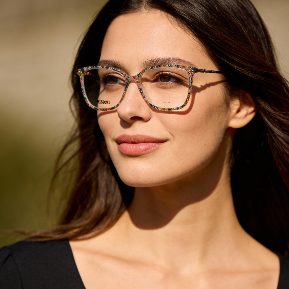 Missoni MIS 0085 Square Eyeglasses Women — side view, Beige Acetate temples