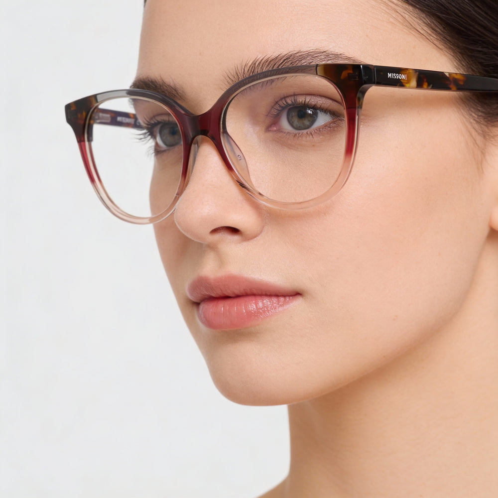Missoni MIS 0100 Square Eyeglasses Women — side view, Red Acetate temples