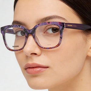 Missoni MIS 0127 Rectangle Eyeglasses Women — side view, Violet Acetate temples