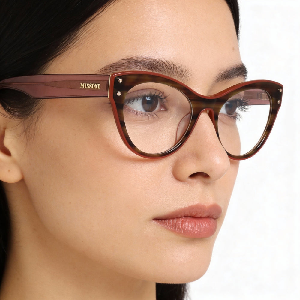 Missoni Cat Eye Eyeglasses Women — side view, Red Plastic temples