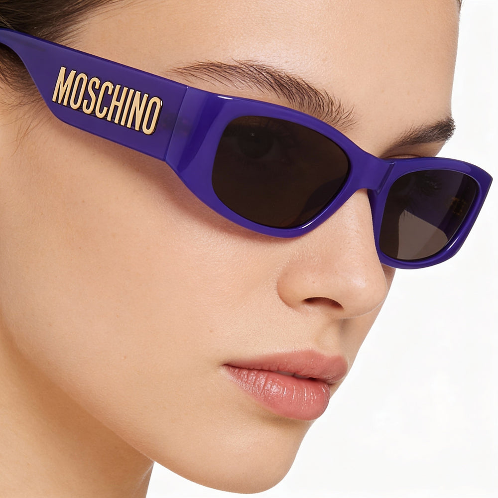 Moschino Rectangle Sunglasses Women — side view, Non-Polarized Grey lens