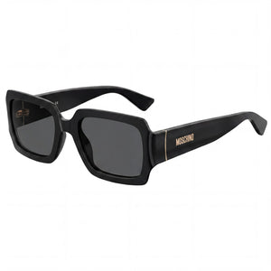Moschino MOS063/S Black Rectangle Sunglasses for Women, Grey lens