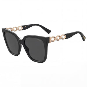 Moschino MOS098/S Black Square Sunglasses for Women, Dark grey lens