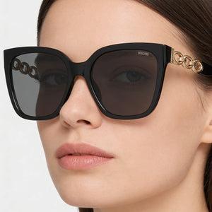 Moschino MOS098/S Square Sunglasses Women — side view, Non-Polarized Dark grey lens