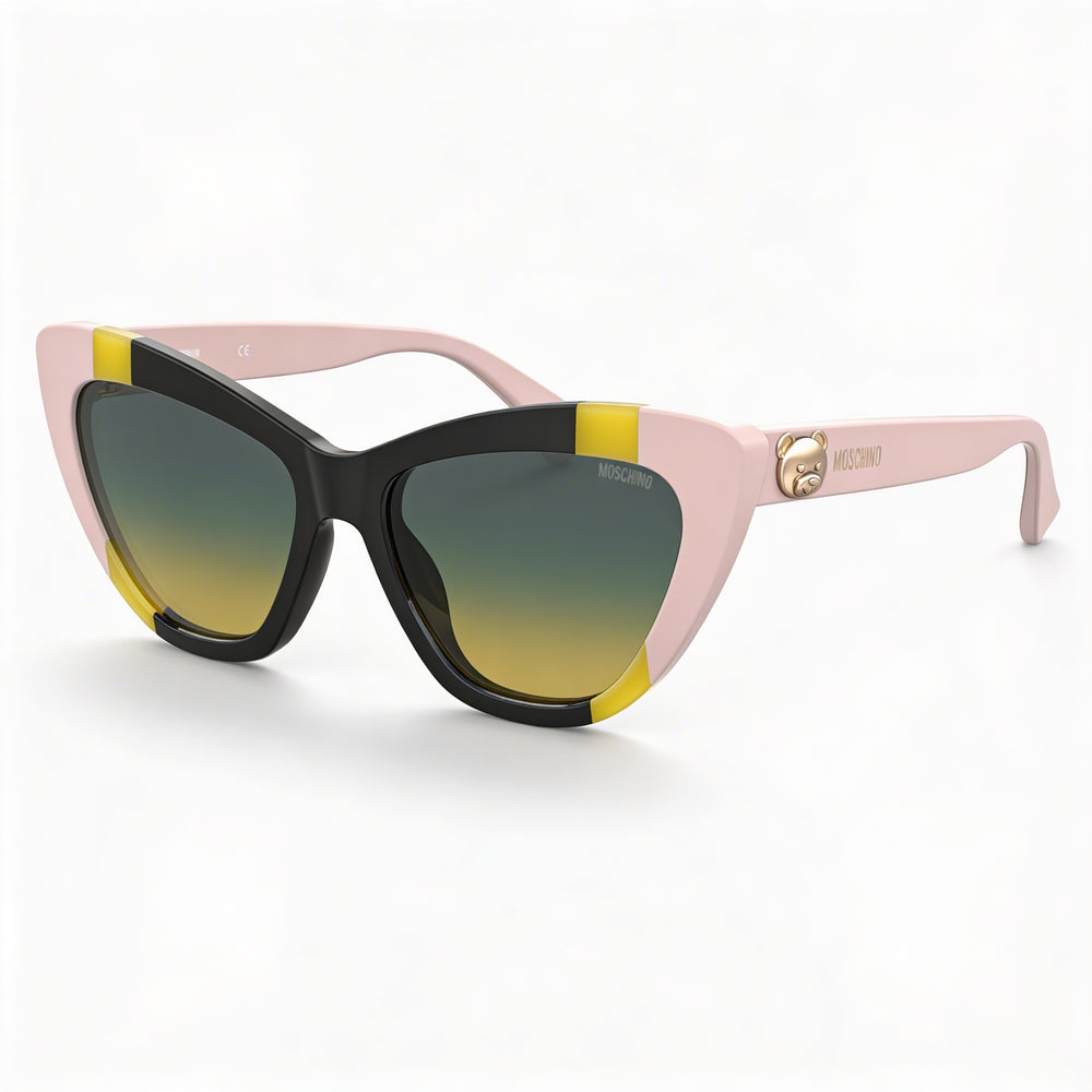 Moschino Mos122/S Pink Cat Eye Sunglasses for Women, Gray Shaded Green lens