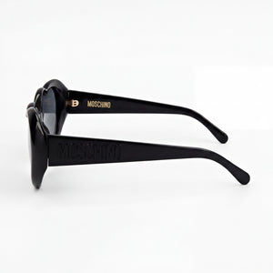 Moschino MOS128/S Oval Sunglasses Unisex — side view, Non-Polarized Black lens