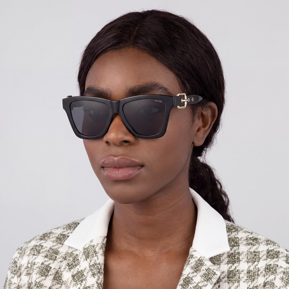 Gafas de sol cuadradas Moschino MOS131/S para mujer, negras/gris oscuro, 54 mm, Photo 3