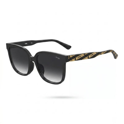 Moschino MOS134/F/S Black Square Sunglasses for Women, Dark Grey lens