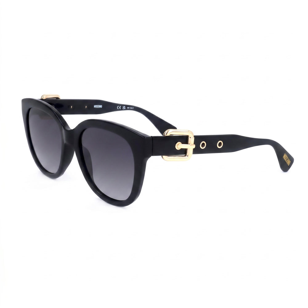Moschino MOS143 Black Rectangle Sunglasses for Women, Grey lens