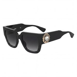 Moschino MOS153/S Black Rectangle Sunglasses for Women, Dark Grey Shaded lens