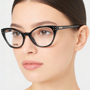 Moschino Mos582 Cat Eye Eyeglasses for Women — interior view, Polycarbonate demo lenses