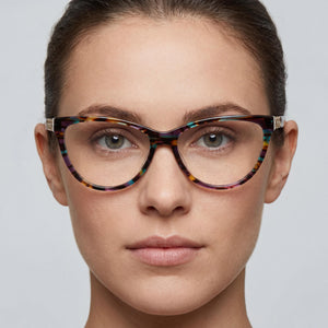 Moschino MOS589 Butterfly Eyeglasses for Women — interior view, Polycarbonate demo lenses