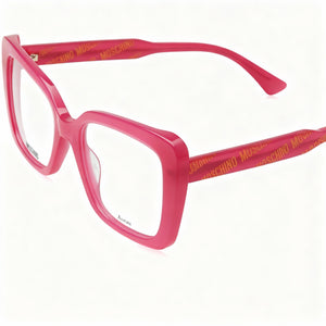 Moschino MOS614 Rectangle Eyeglasses Women — side view, Pink Acetate temples