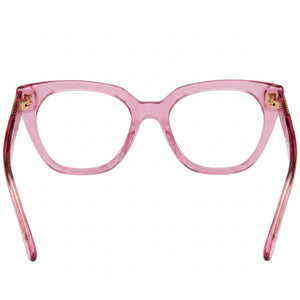 Moschino MOS628 Square Eyeglasses Women — side view, Pink Acetate temples
