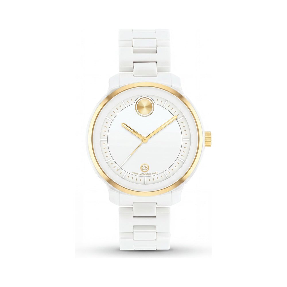 Movado White Dial Ceramic Women Watch, 39mm