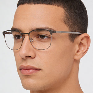 Nautica Modern Square Eyeglasses Men — side view, Matte Dark Gunmetal Metal temples