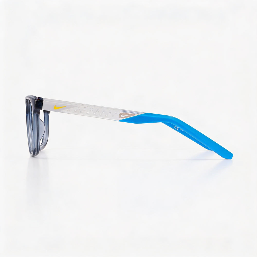 Nike 5058 Rectangle Eyeglasses Unisex — side view, Blue Plastic temples