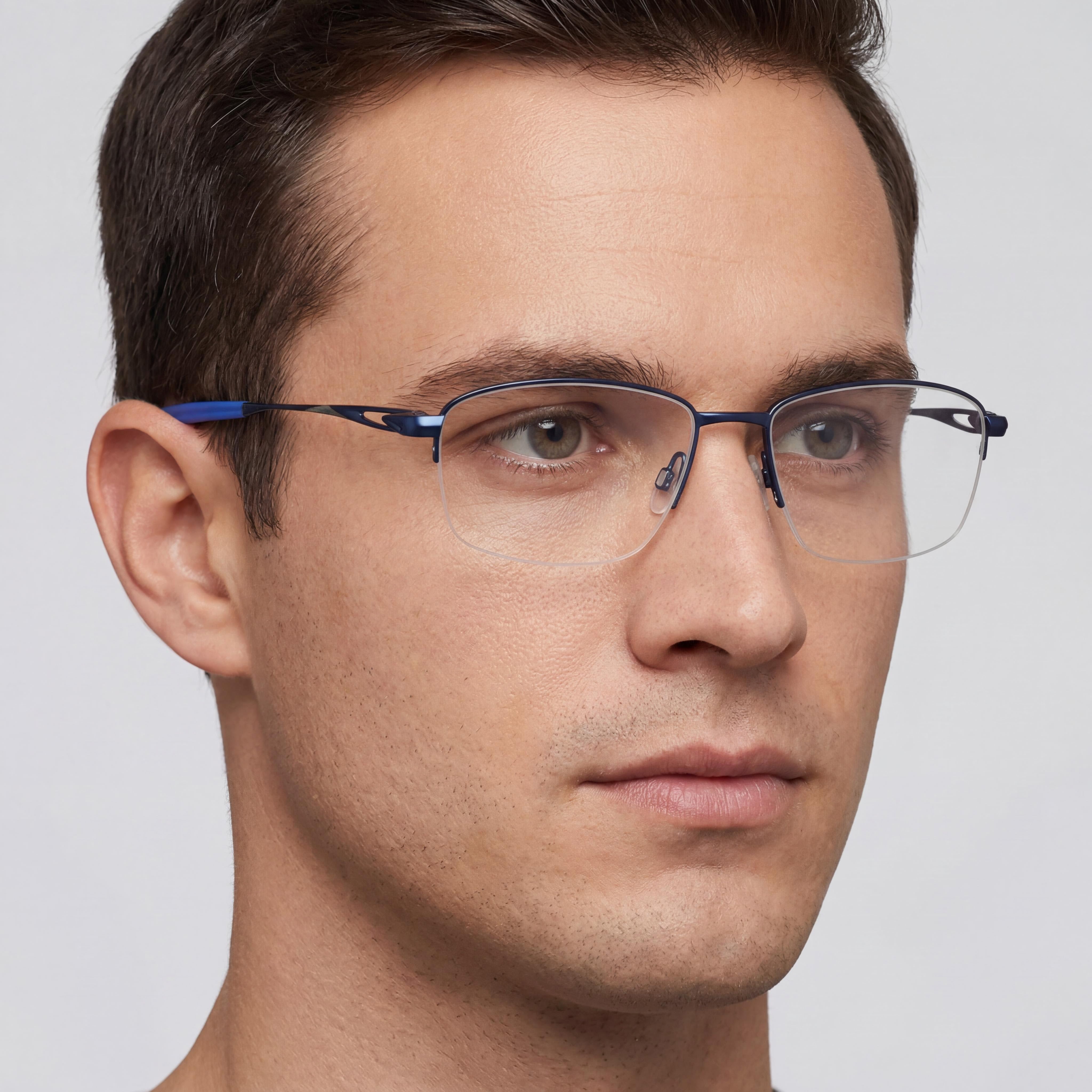 Nike 6045 Satin Navy Rectangle Eyeglasses for Men, Titanium 54mm, Photo 4
