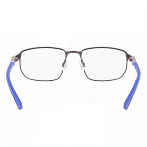Nike 6067 Rectangle Eyeglasses Men — side view, Matte Black Astronomy Blue Metal temples