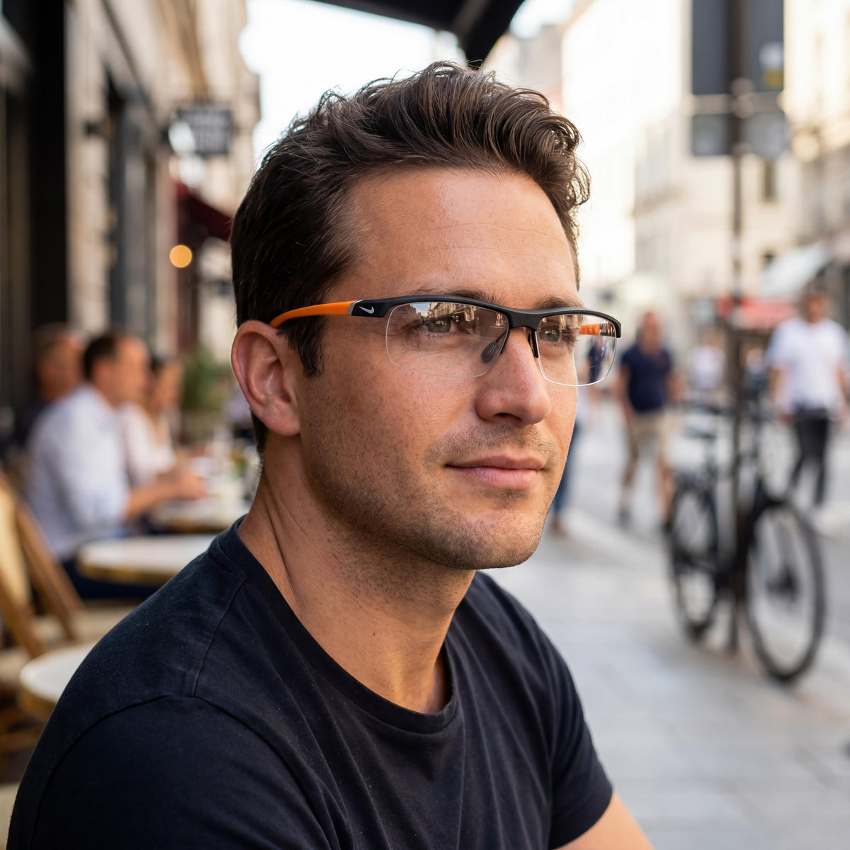 Gafas rectangulares Nike 7071/2 gris oscuro y naranja para hombre, 57 mm, Photo 5