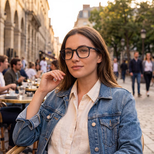 Nike 7115 Square Eyeglasses Women — side view, Black Plastic temples