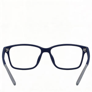 Nike 7118 Rectangle Eyeglasses Men — side view, Blue Plastic temples