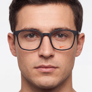Nike 7124 Square Eyeglasses for Men — interior view, Polycarbonate demo lenses