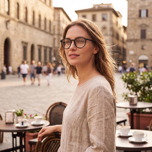 Nike 7128 Round Eyeglasses Women — side view, Matte Black Alloy Steel temples