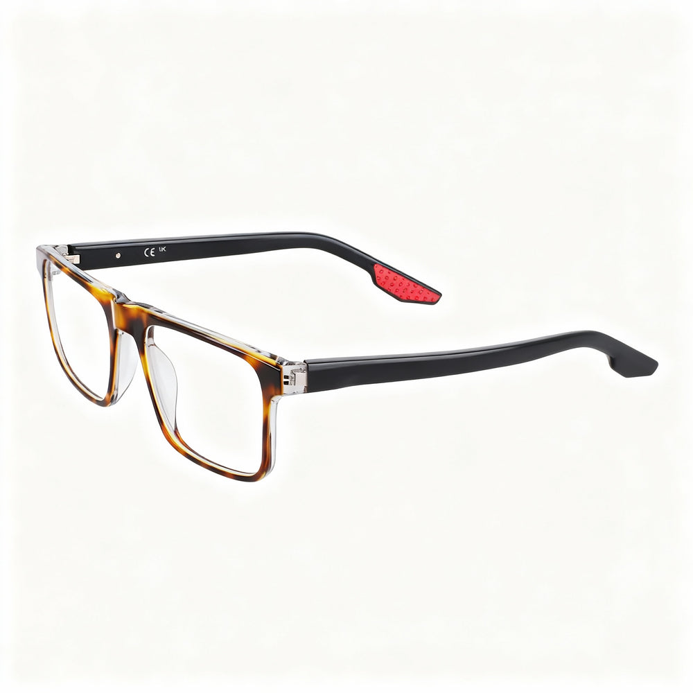 Nike 7161 Square Eyeglasses Unisex — side view, Havana Acetate temples