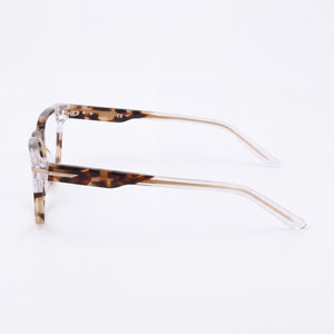 Nike 7180 Square Eyeglasses Unisex — side view, Khaki Tortoise Acetate temples