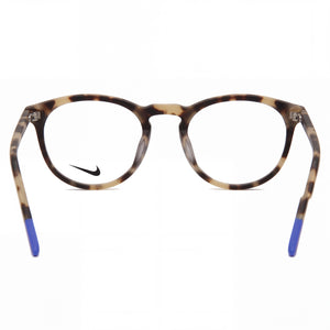Nike 7251 40692 Round Eyeglasses Unisex — side view, Havana Acetate temples