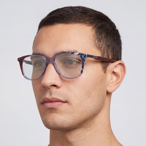 Nike 7309 Rectangle Eyeglasses Men — side view, Blue Burgundy Acetate temples
