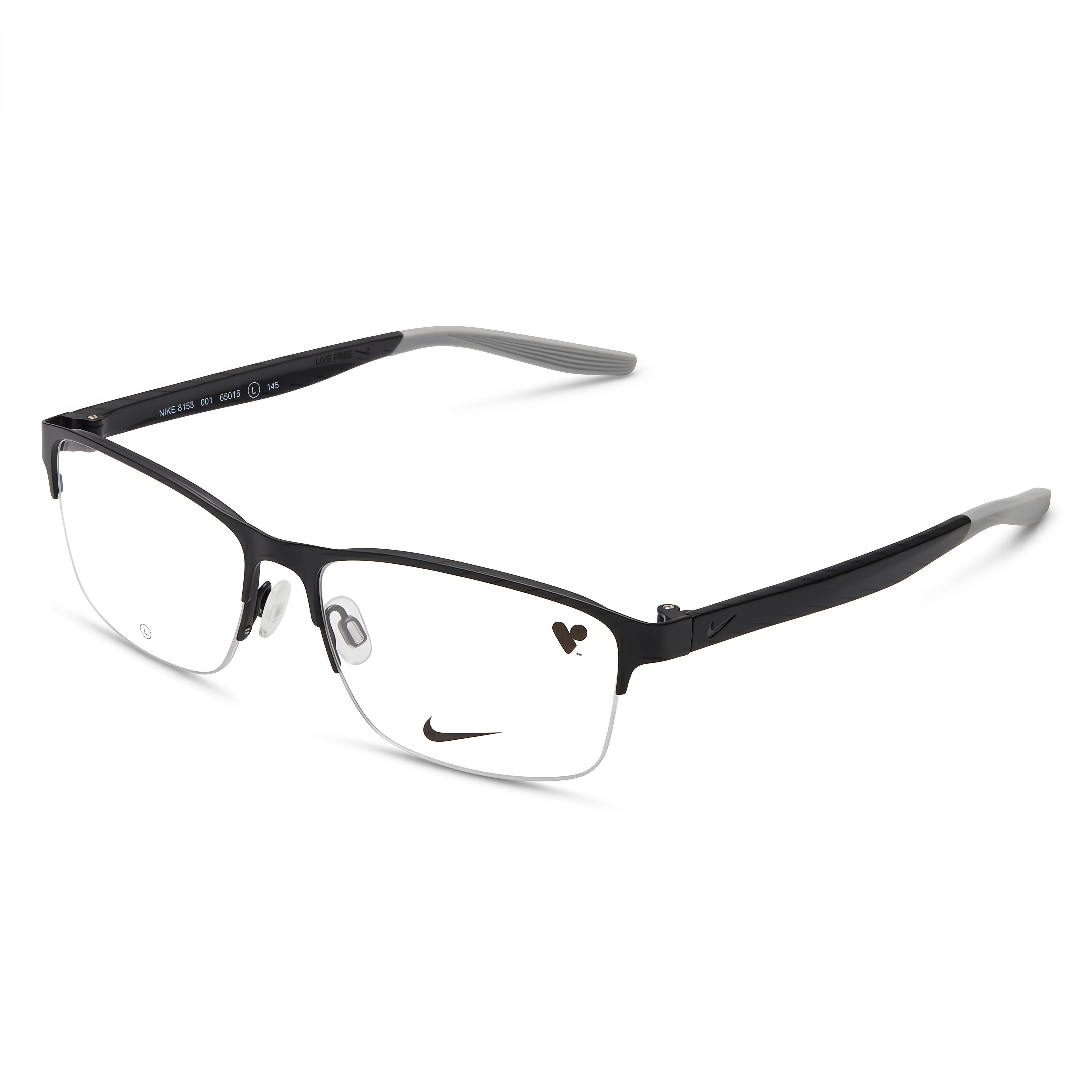 Nike 8153 Satin Black Rectangle Unisex Eyeglasses, Metal 55mm, Photo 1