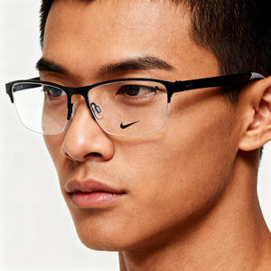 Nike 8153 Rectangle Eyeglasses Unisex — side view, Black Metal temples
