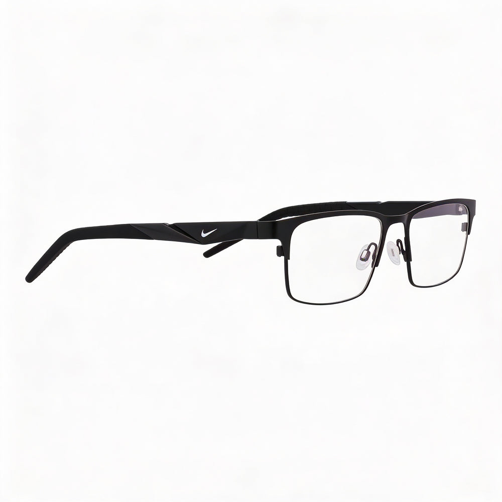 Nike 8154 Rectangle Eyeglasses Women — side view, Black Metal temples