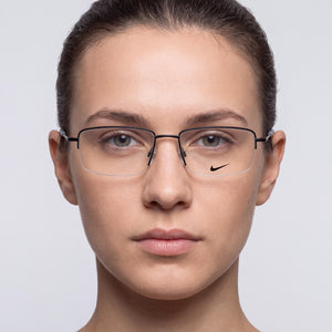 Nike 8182 Rectangle Eyeglasses Unisex — side view, Satin Navy Acetate temples