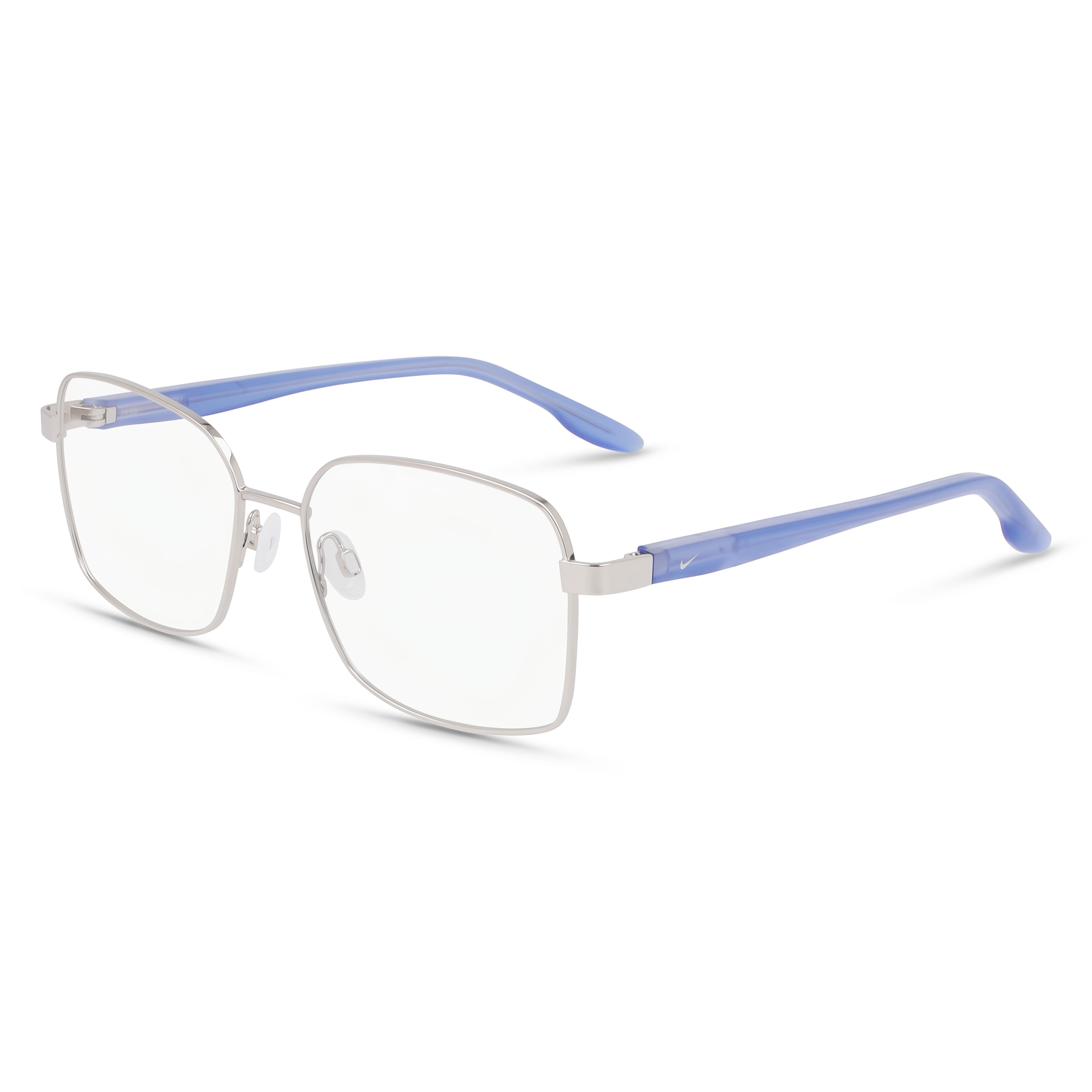 Gafas graduadas rectangulares Nike 8401 de metal plateado brillante y azul para mujer, Photo 1