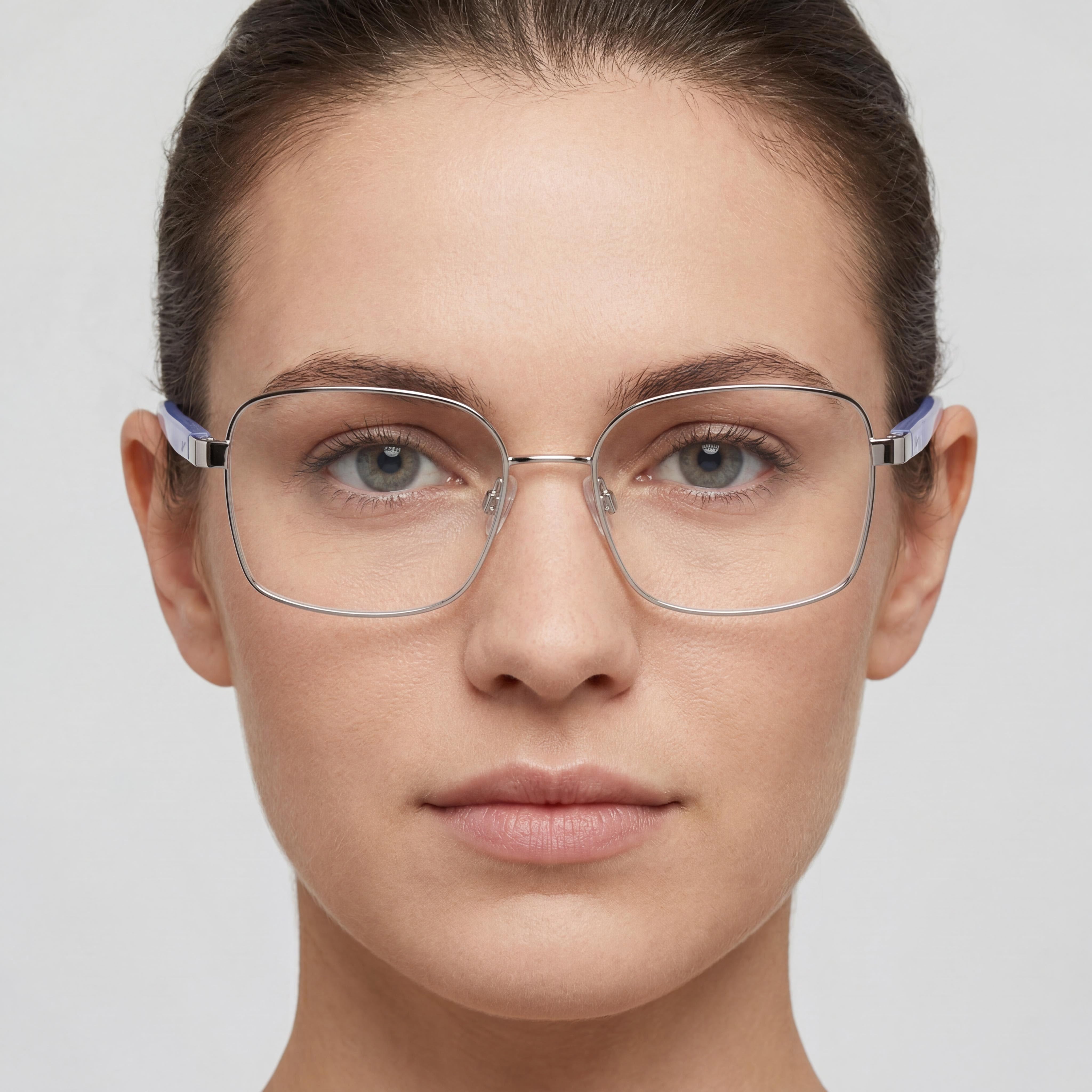 Gafas graduadas rectangulares Nike 8401 de metal plateado brillante y azul para mujer, Photo 4