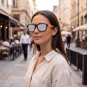 Nike EV24044 Rectangle Sunglasses Unisex — side view, Non-Polarized Orange lens