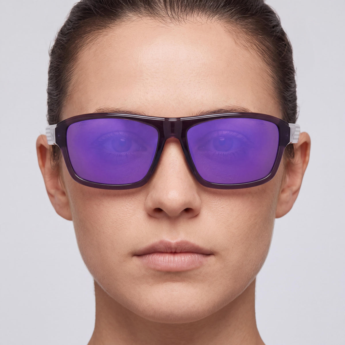 Nike Livefree Tempo Ev24044 Unisex, montura de acetato color morado oscuro con acabado espejo, lentes color gris violeta con espejo y protección UV, 56 mm, Photo 4