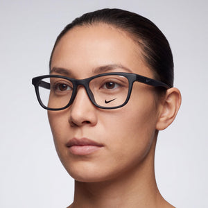 Nike NK7047 Rectangle Eyeglasses Unisex — side view, Matte Black Acetate temples