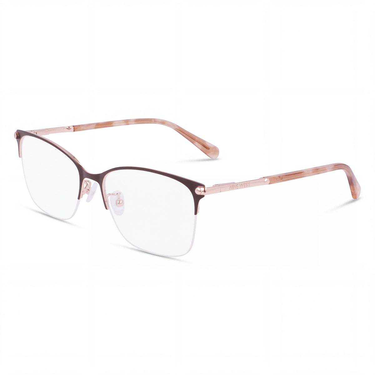 Gafas Nine West Nw8012 de metal para hombre, montura marrón satinado liso, lentes transparentes, 56 mm, Photo 1