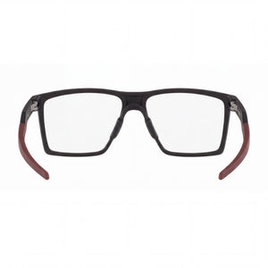 Oakley Ox8052 Futurity Rectangle Eyeglasses Men — side view, Satin Black With Red Plastic temples