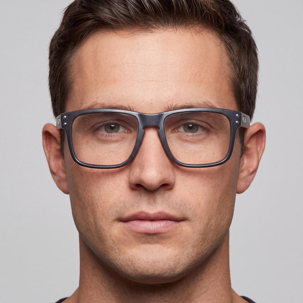 Oakley Ox8156 Holbrook Rx Rectangle Eyeglasses Men — side view, Gray Plastic temples