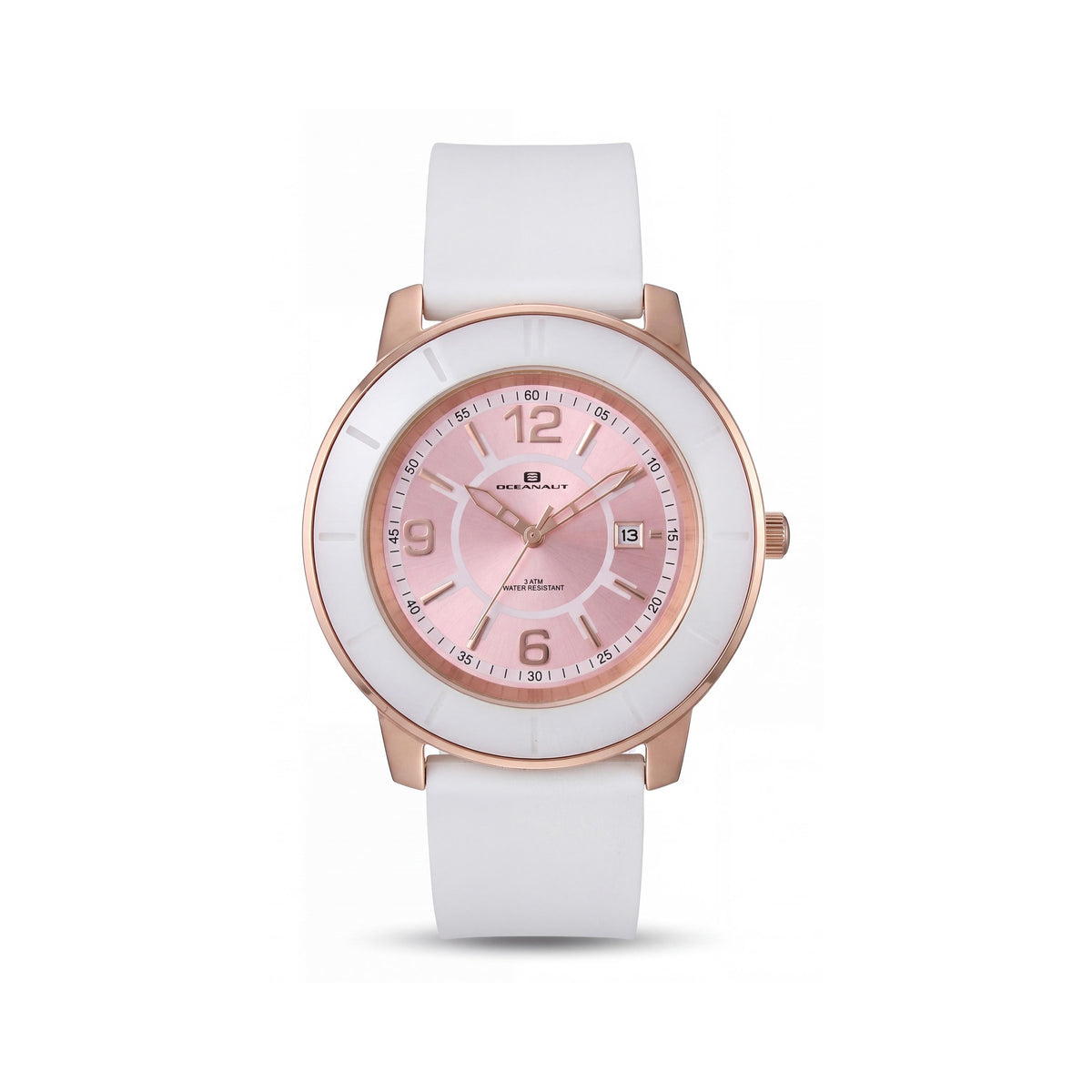 Reloj Oceanaut Quartz OC0814 para mujer, de acero inoxidable, esfera negra y correa de silicona blanca, 38 mm, Photo 1